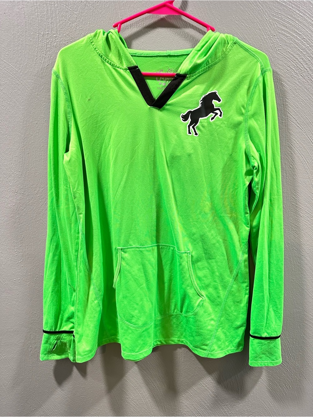 Justice Equestrian Neon Green Hoodie with Black Horse Graphic
